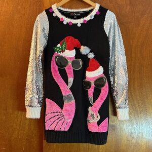 Flamingo sweater dress women holiday party outfit Christmas theme funny ugly XS